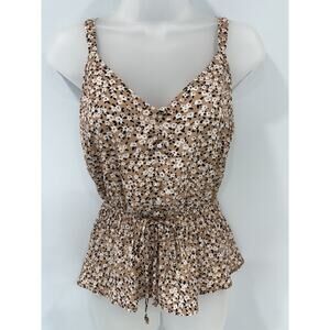 Sienna Sky Boho Chic Sleeveless Top Blouse Medium Light Brown Ditsy Floral Print